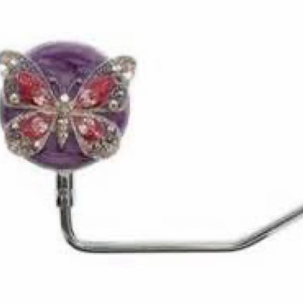 Spring Street Butterfly Purple Enameled Bag Hook Table Hanger - Picture 1 of 4